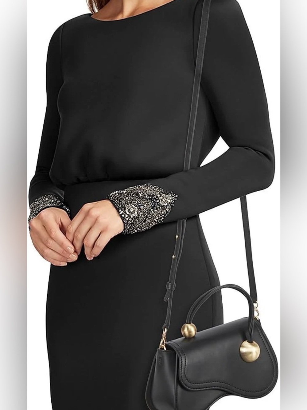 Cult Gaia Black Mini Top-Handle Bag with Gold Ball Accents - Picture 2 of 6